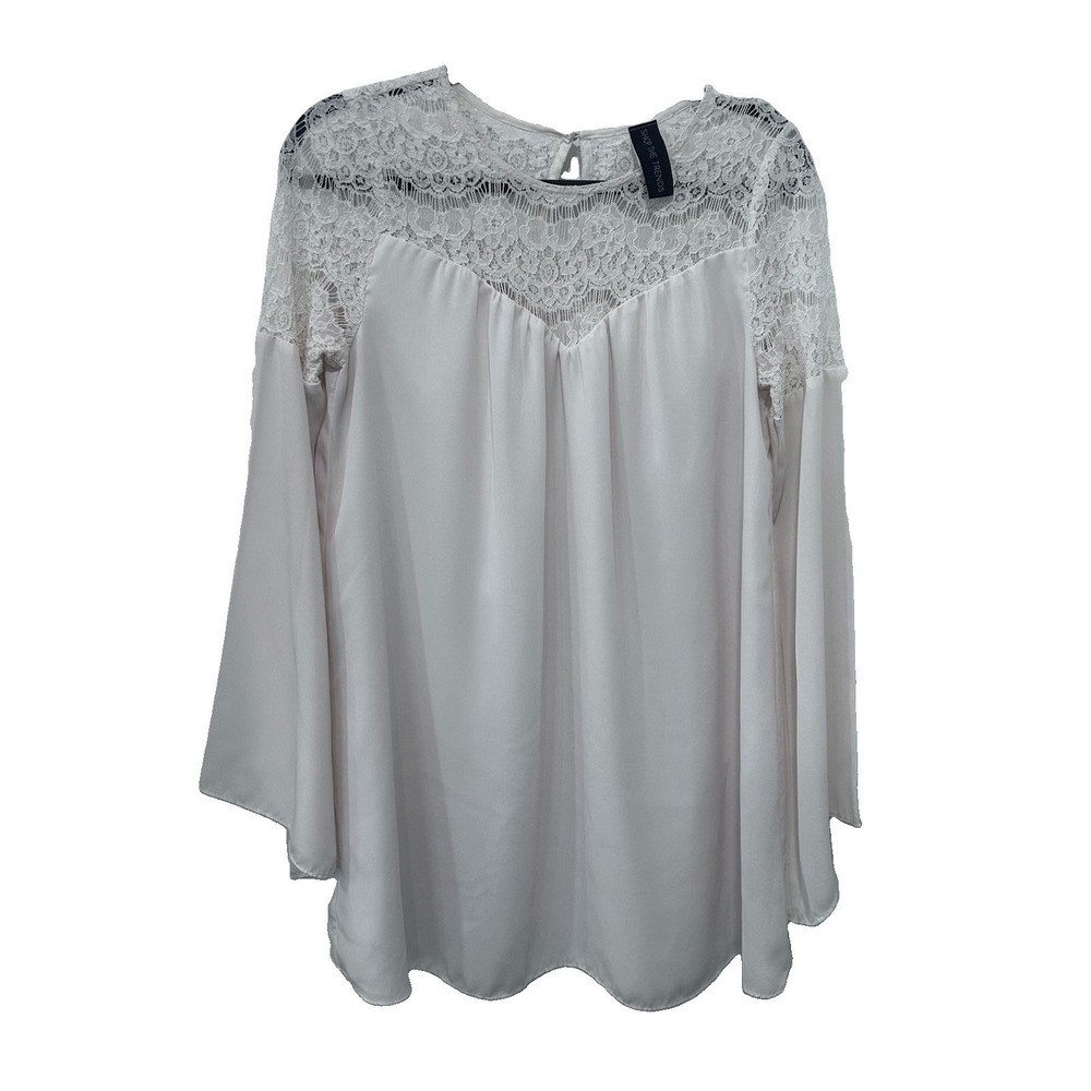 Shop The Trends White Lace Yoke Bell Sleeve Blouse Boho Fairy Whimsy Medium